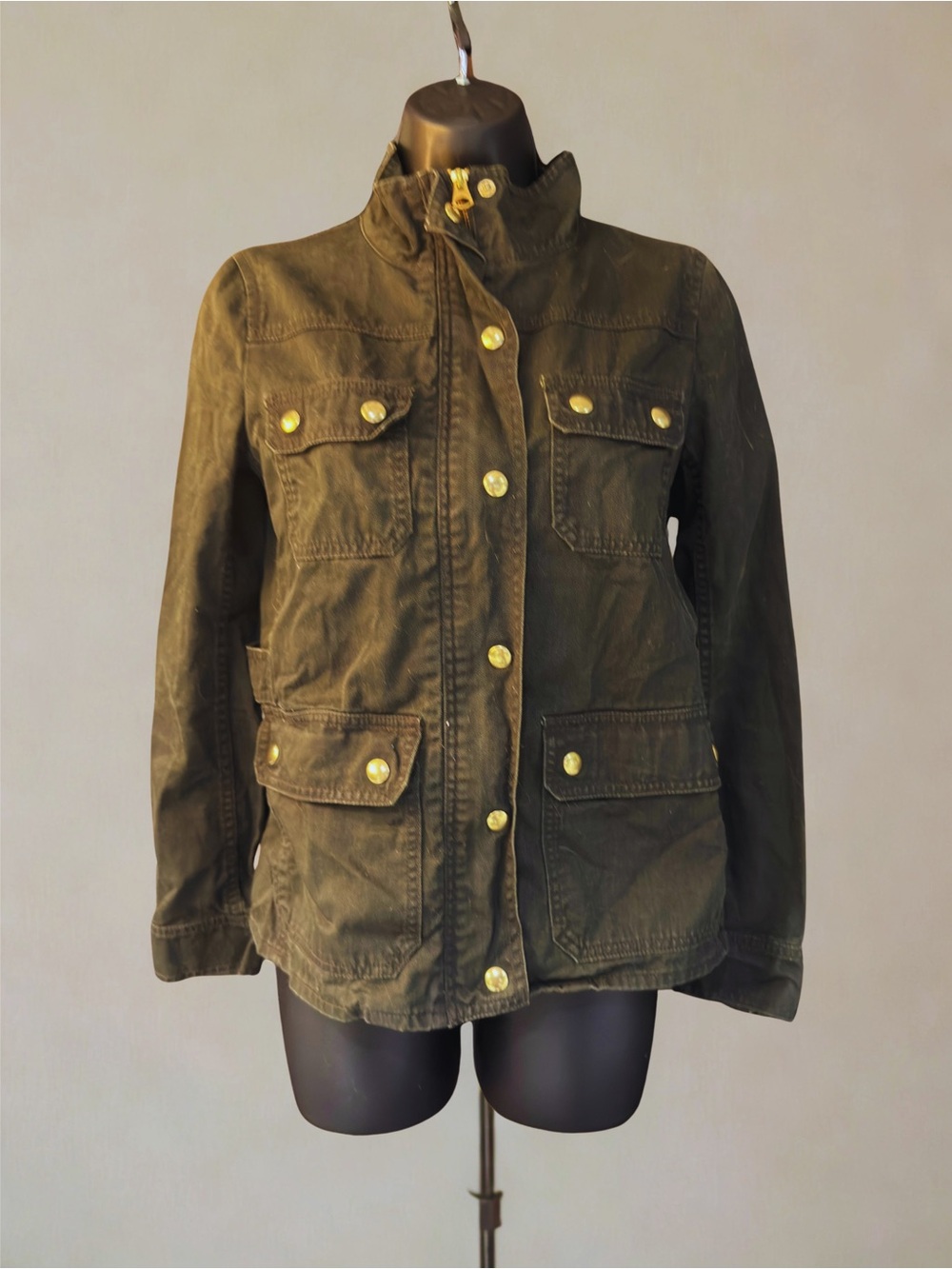J. Crew Olive Utility Field Jacket with Brass Buttons